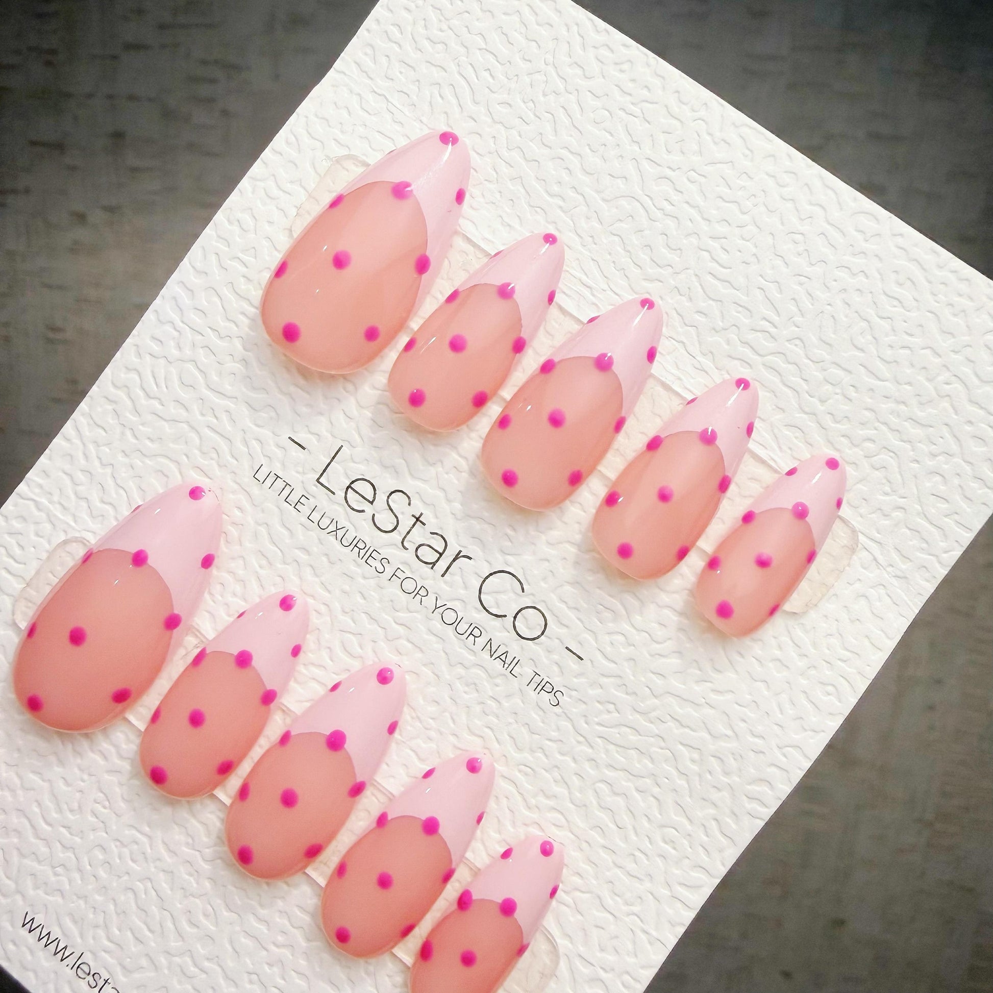 Timed Offer 4 For 3) Handmade Press On Bubblegum Dots Gel Acrylic Nails