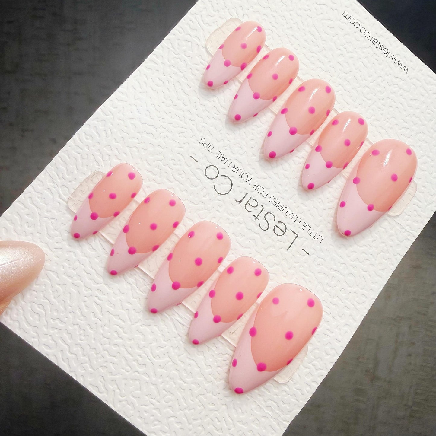 Timed Offer 4 For 3) Handmade Press On Bubblegum Dots Gel Acrylic Nails