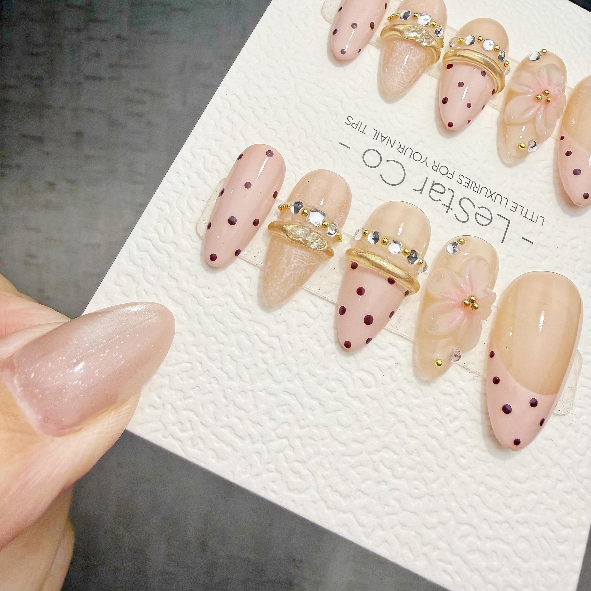 Timed Offer 4 For 3) Handmade Press On Blush Jewel Gel Acrylic Nails