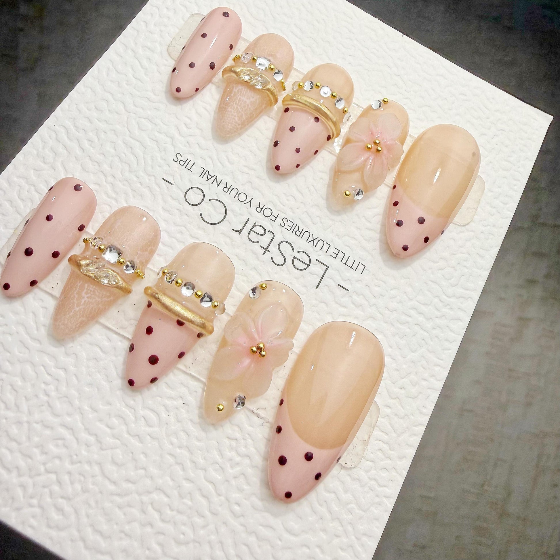 Timed Offer 4 For 3) Handmade Press On Blush Jewel Gel Acrylic Nails