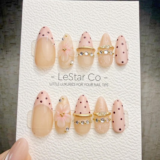 Timed Offer 4 For 3) Handmade Press On Blush Jewel Gel Acrylic Nails