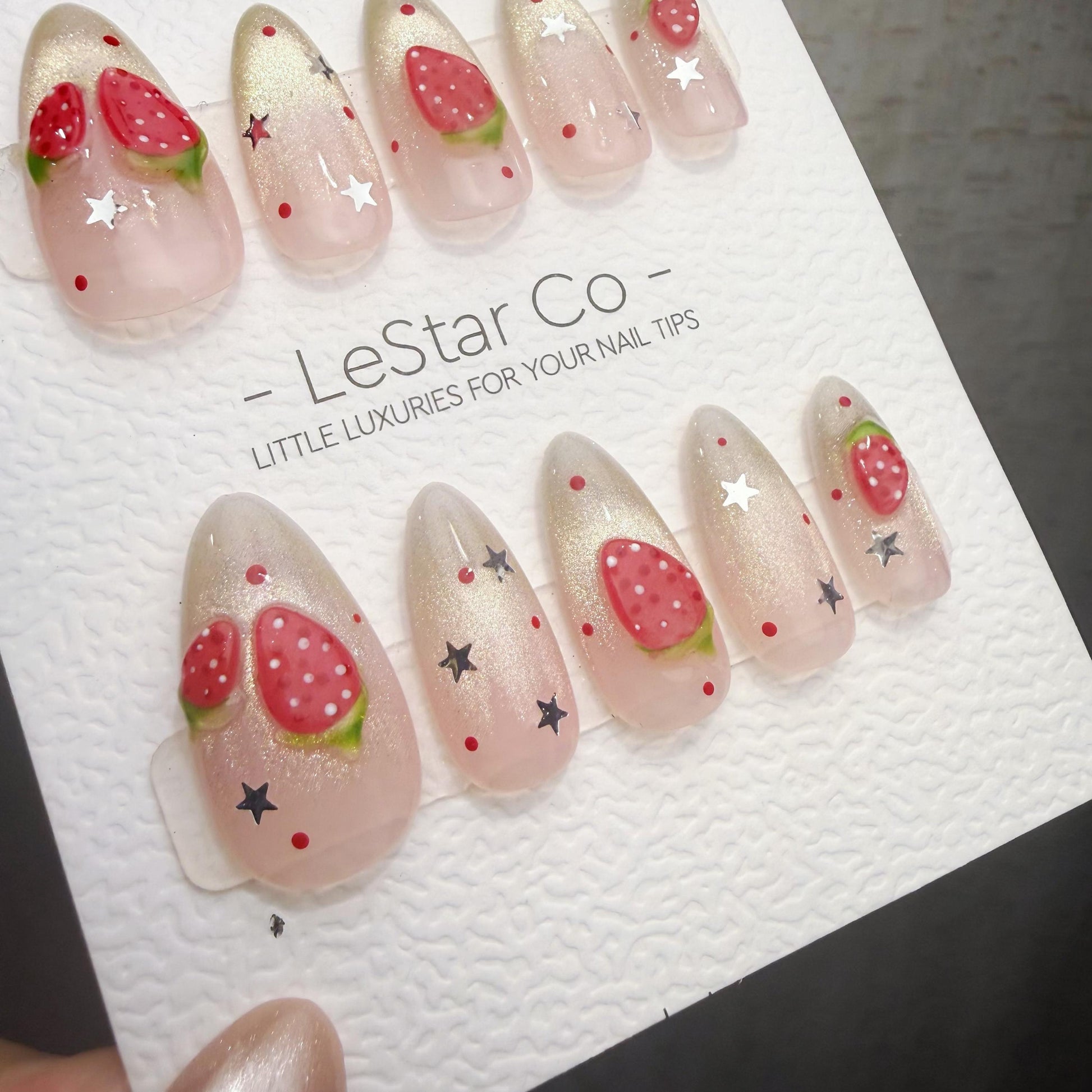 Timed Offer 4 For 3) Handmade Press On Strawberry Twinkle Gel Acrylic Nails