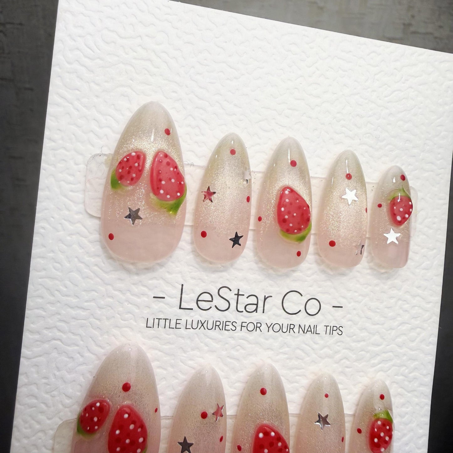 Timed Offer 4 For 3) Handmade Press On Strawberry Twinkle Gel Acrylic Nails