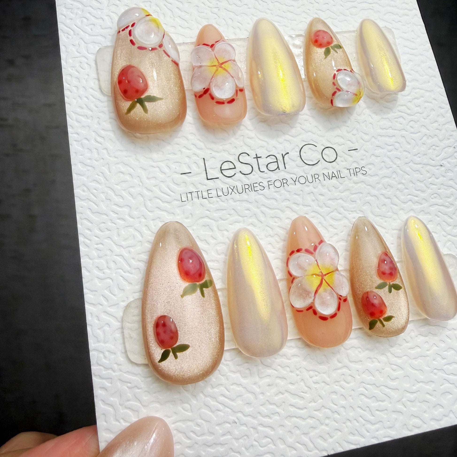 Handmade Strawberry Glow Gel Press On Nails – Sparkle Blue Manicure