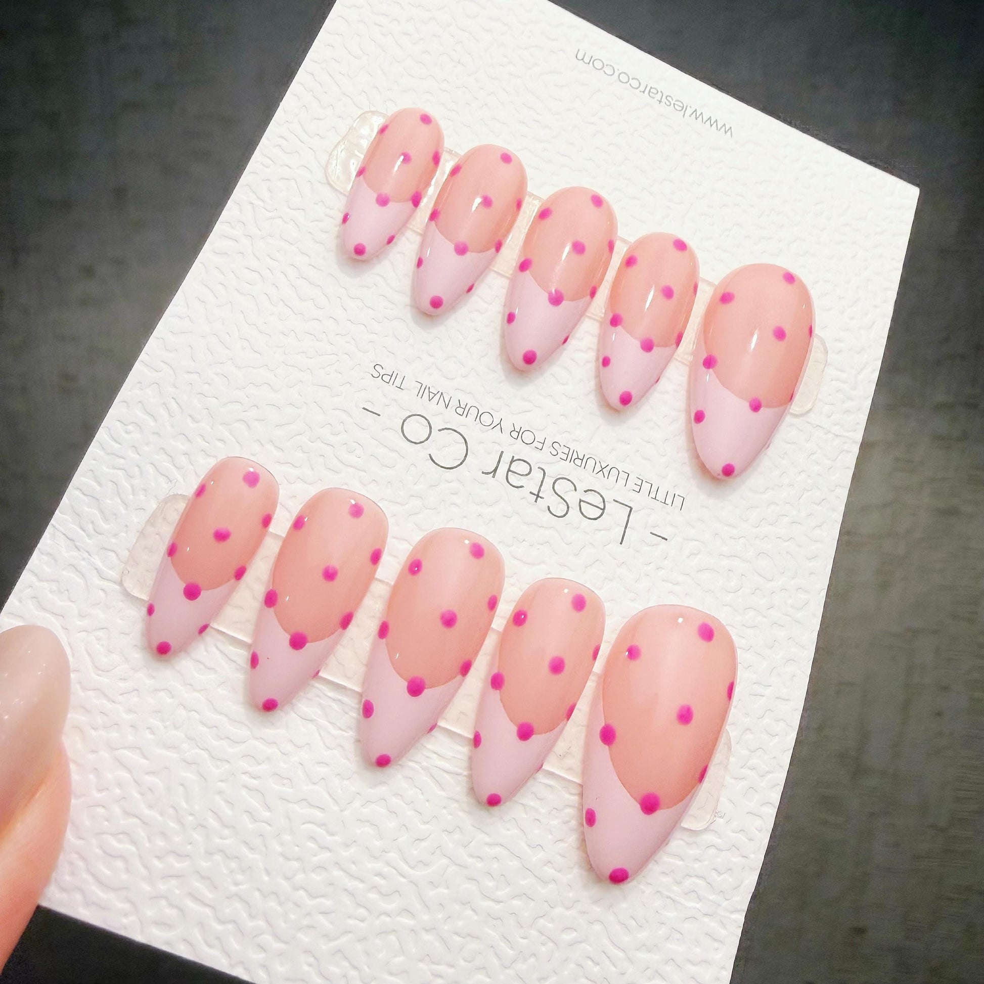 Timed Offer 4 For 3) Handmade Press On Bubblegum Dots Gel Acrylic Nails