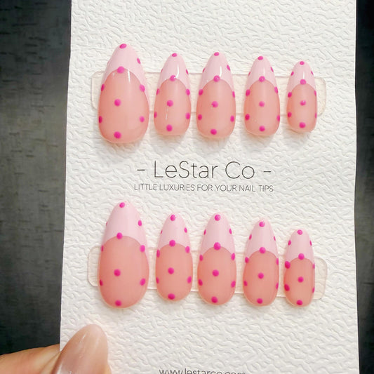 Timed Offer 4 For 3) Handmade Press On Bubblegum Dots Gel Acrylic Nails