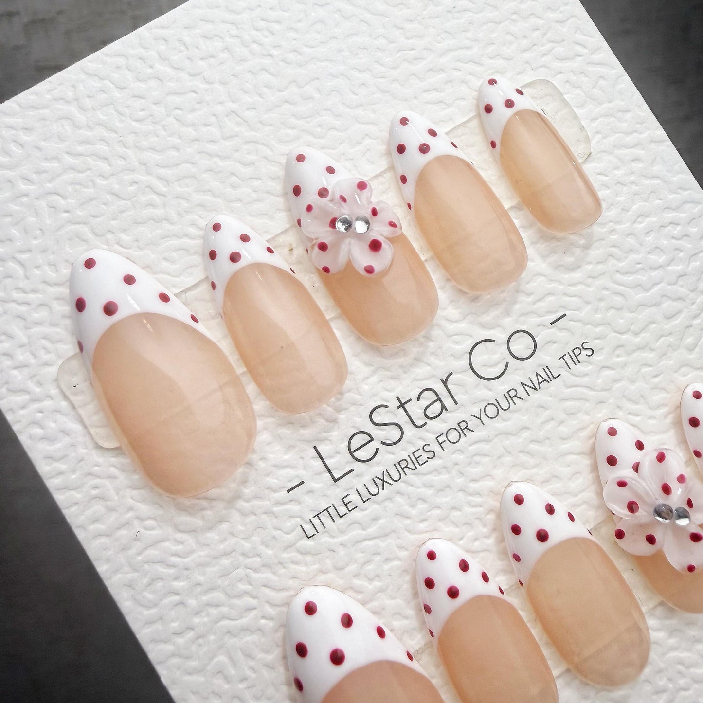 Timed Offer 4 For 3) Handmade Press On Dotted Blossom Gel Acrylic Nails