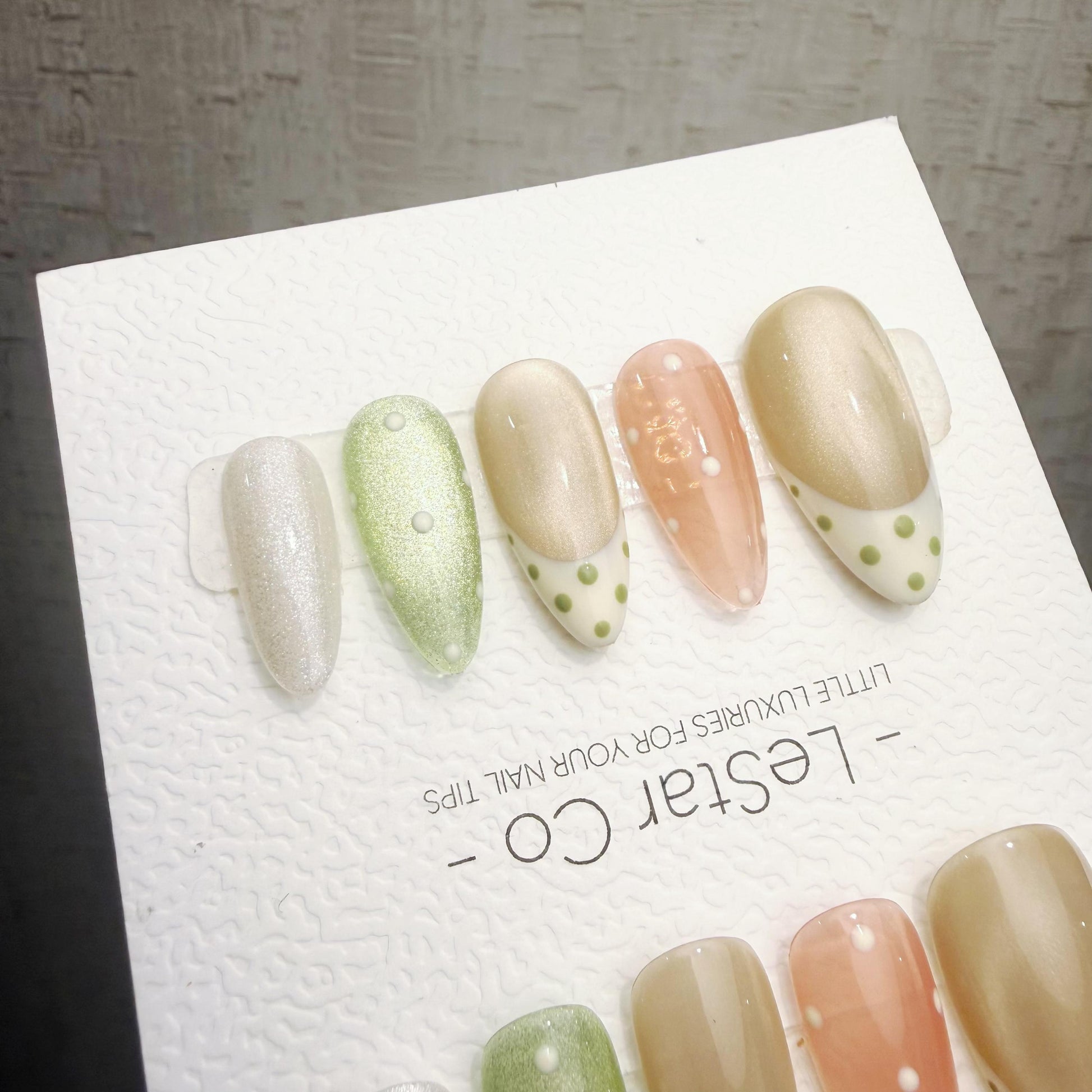 Timed Offer 4 For 3) Handmade Press On Pistachio Pearl Gel Acrylic Nails