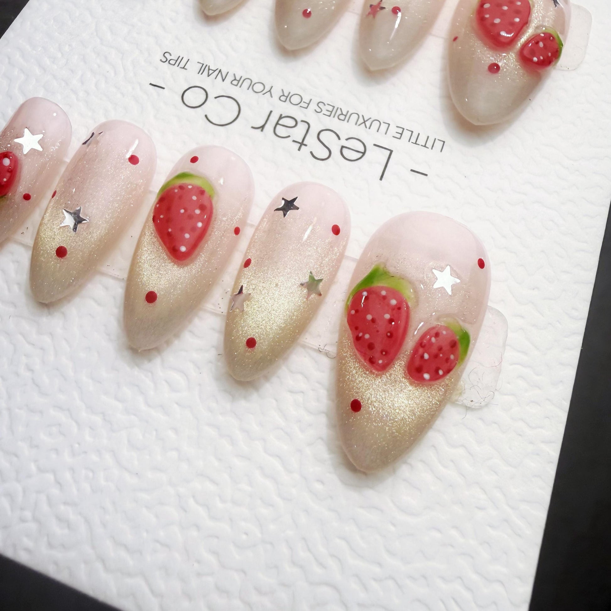 Timed Offer 4 For 3) Handmade Press On Strawberry Twinkle Gel Acrylic Nails