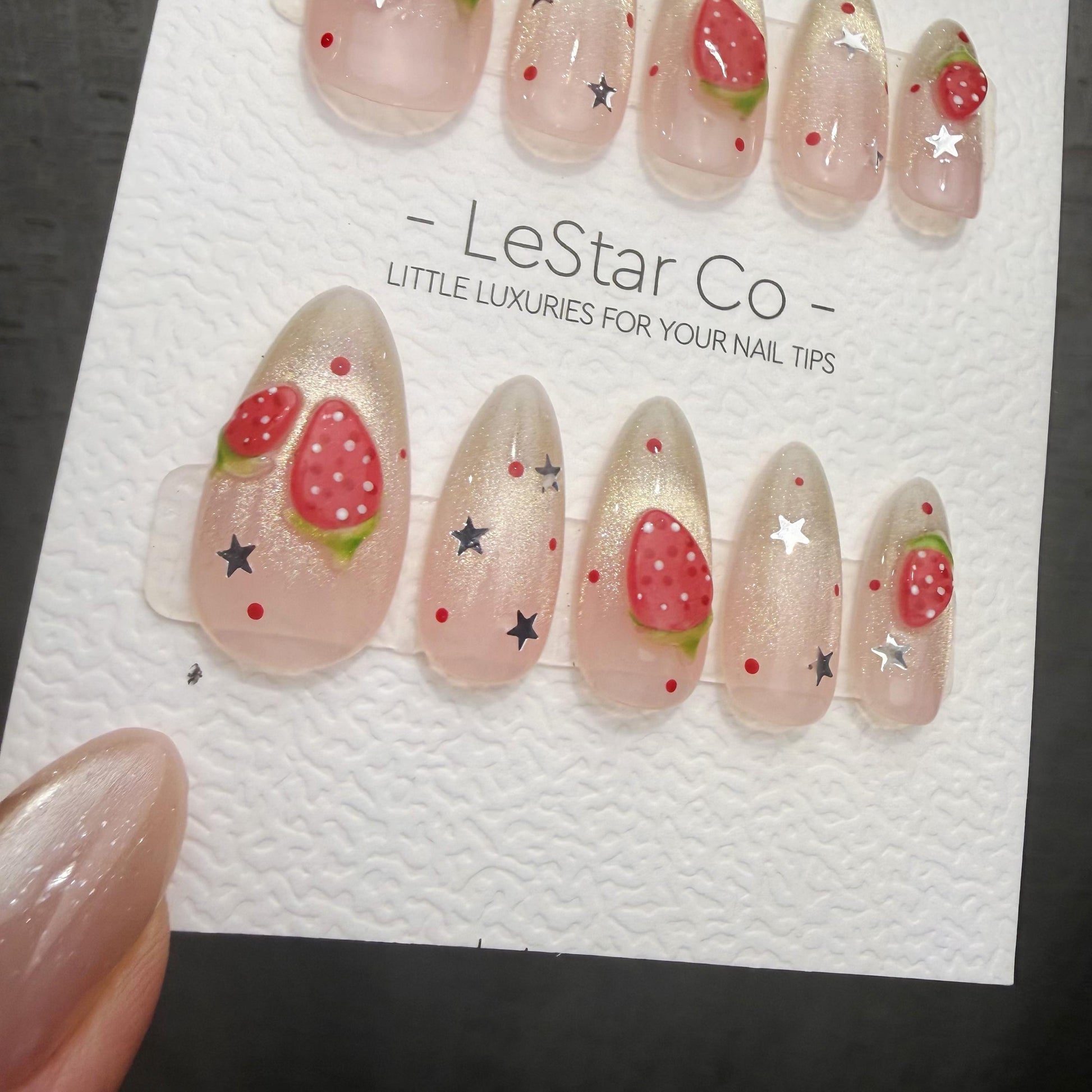 Timed Offer 4 For 3) Handmade Press On Strawberry Twinkle Gel Acrylic Nails