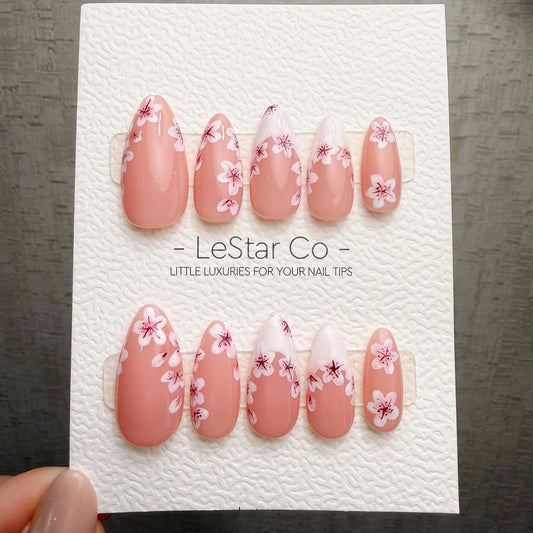 Timed Offer 4 For 3) Handmade Press On Sakura Season Gel Nails