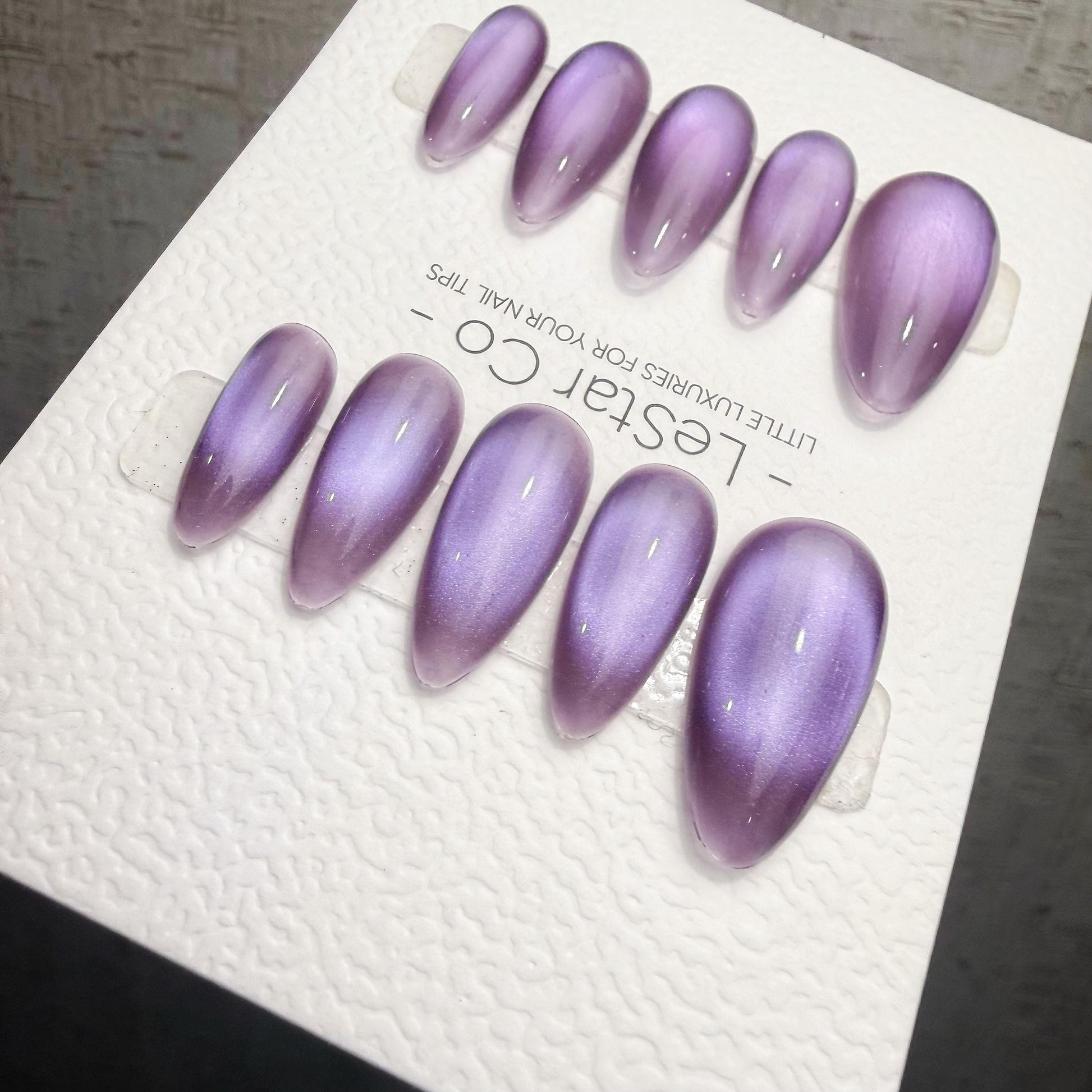 Handmade Violet Moon Cat Eye Gel Press On Nails – Reusable, Customizable Manicure