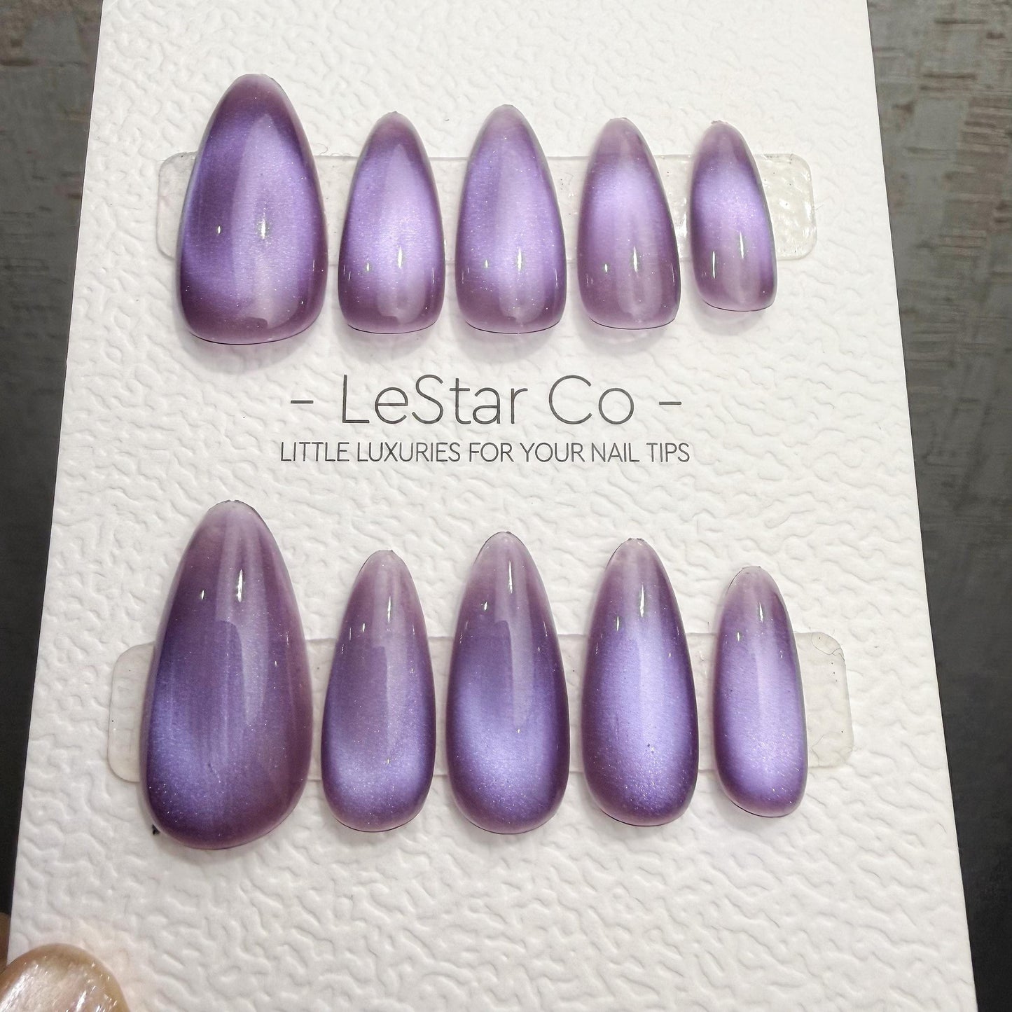 Handmade Violet Moon Cat Eye Gel Press On Nails – Reusable, Customizable Manicure