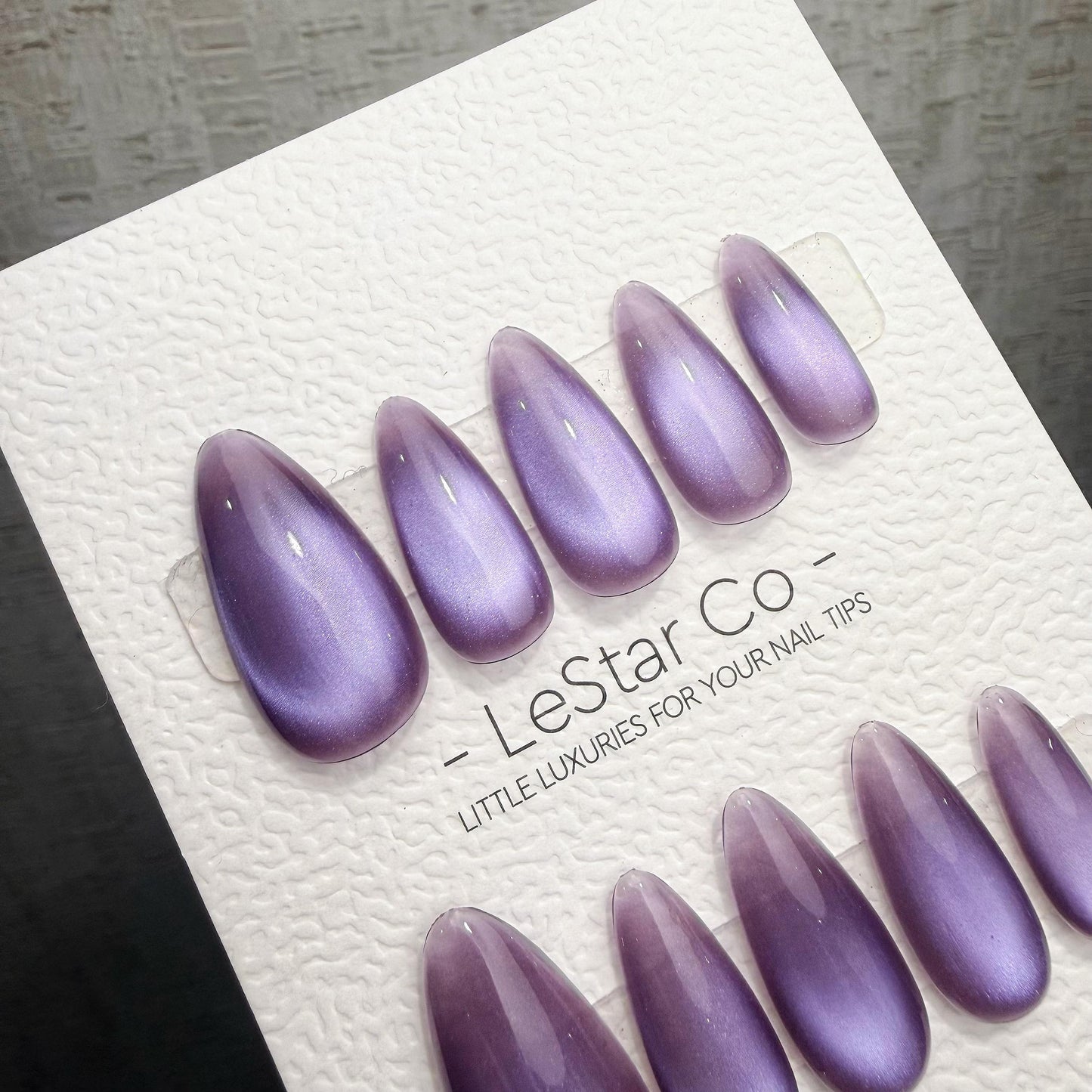 Handmade Violet Moon Cat Eye Gel Press On Nails – Reusable, Customizable Manicure