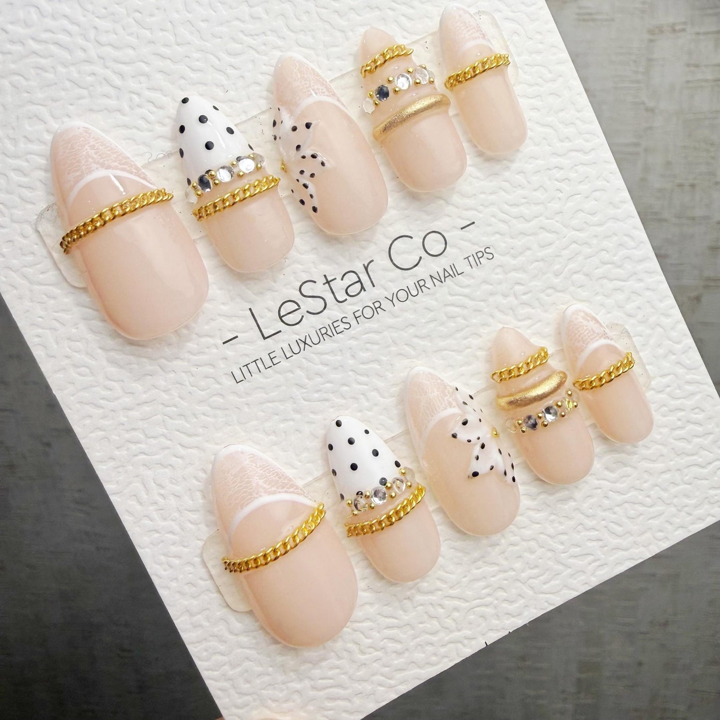 Timed Offer 4 For 3) Handmade Press On Parisian Bow Gel Acrylic Nails