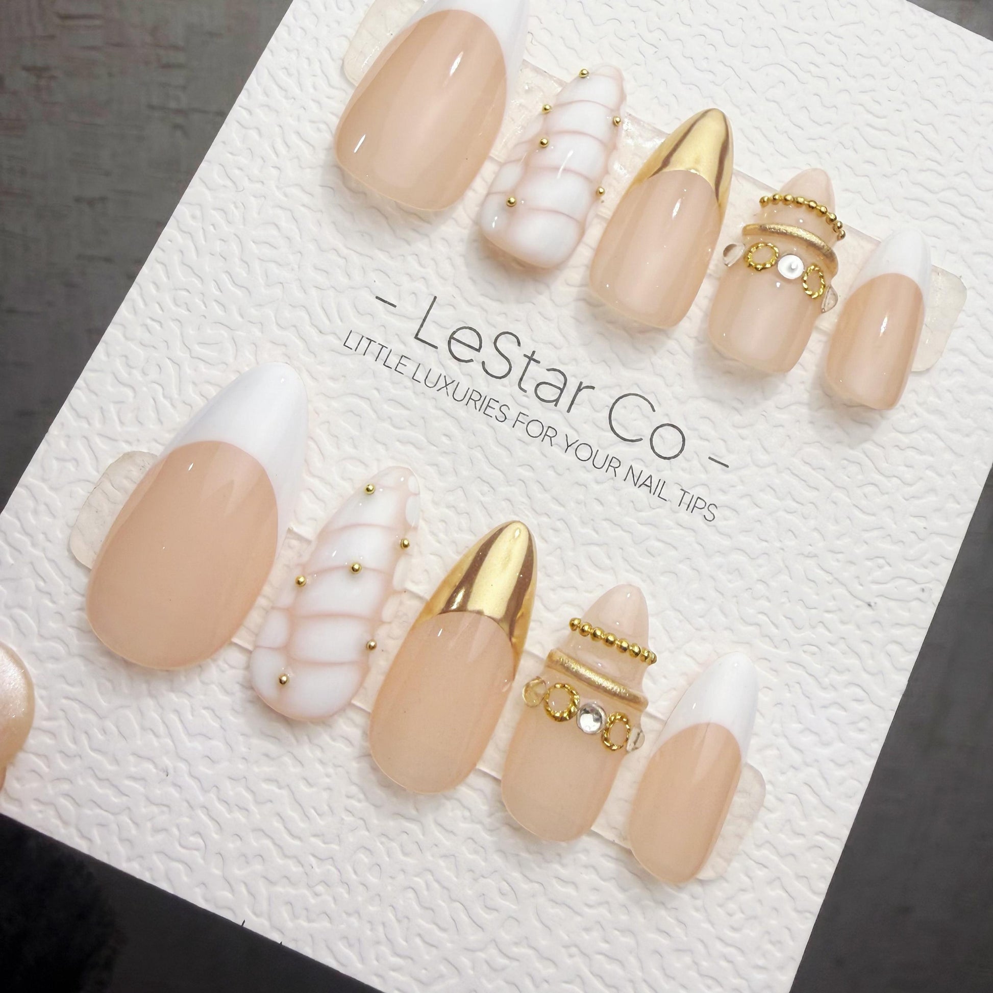 Timed Offer 4 For 3) Handmade Press On Golden Ivory Gel Acrylic Nails