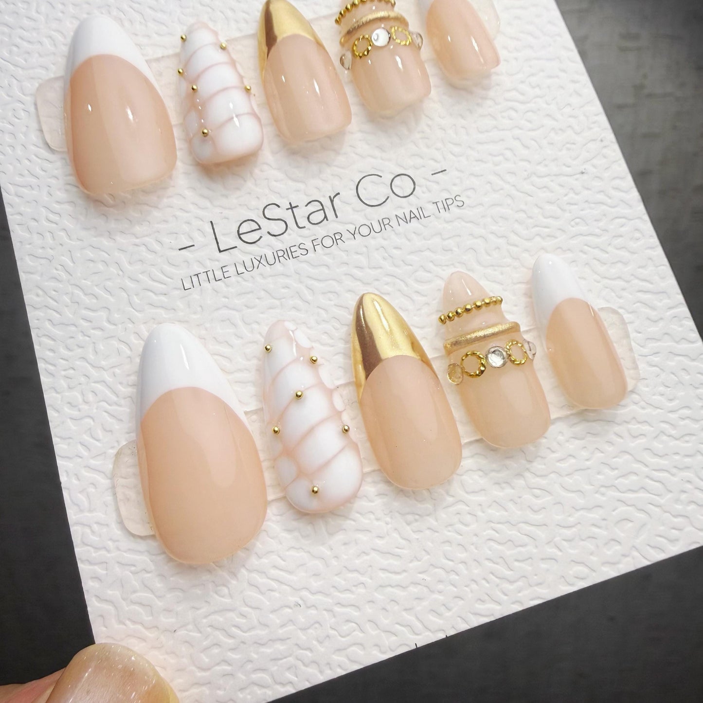 Timed Offer 4 For 3) Handmade Press On Golden Ivory Gel Acrylic Nails