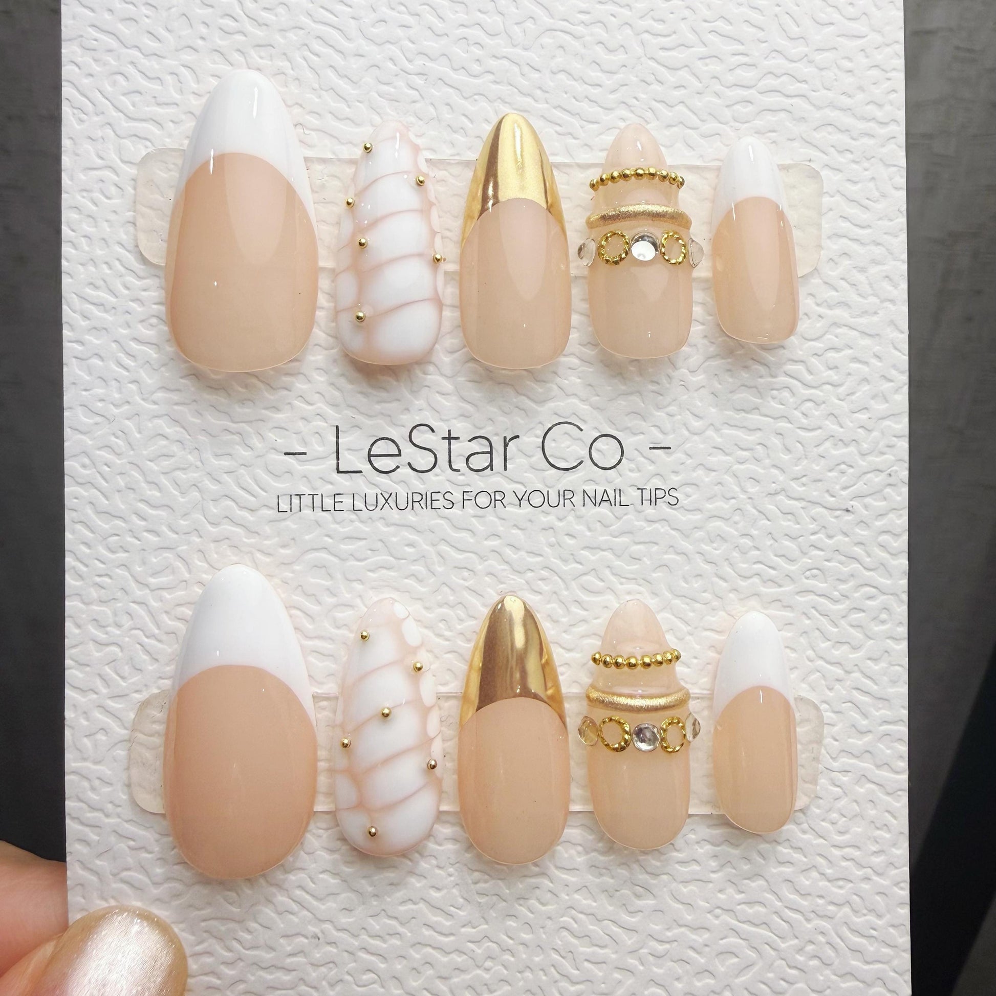 Timed Offer 4 For 3) Handmade Press On Golden Ivory Gel Acrylic Nails
