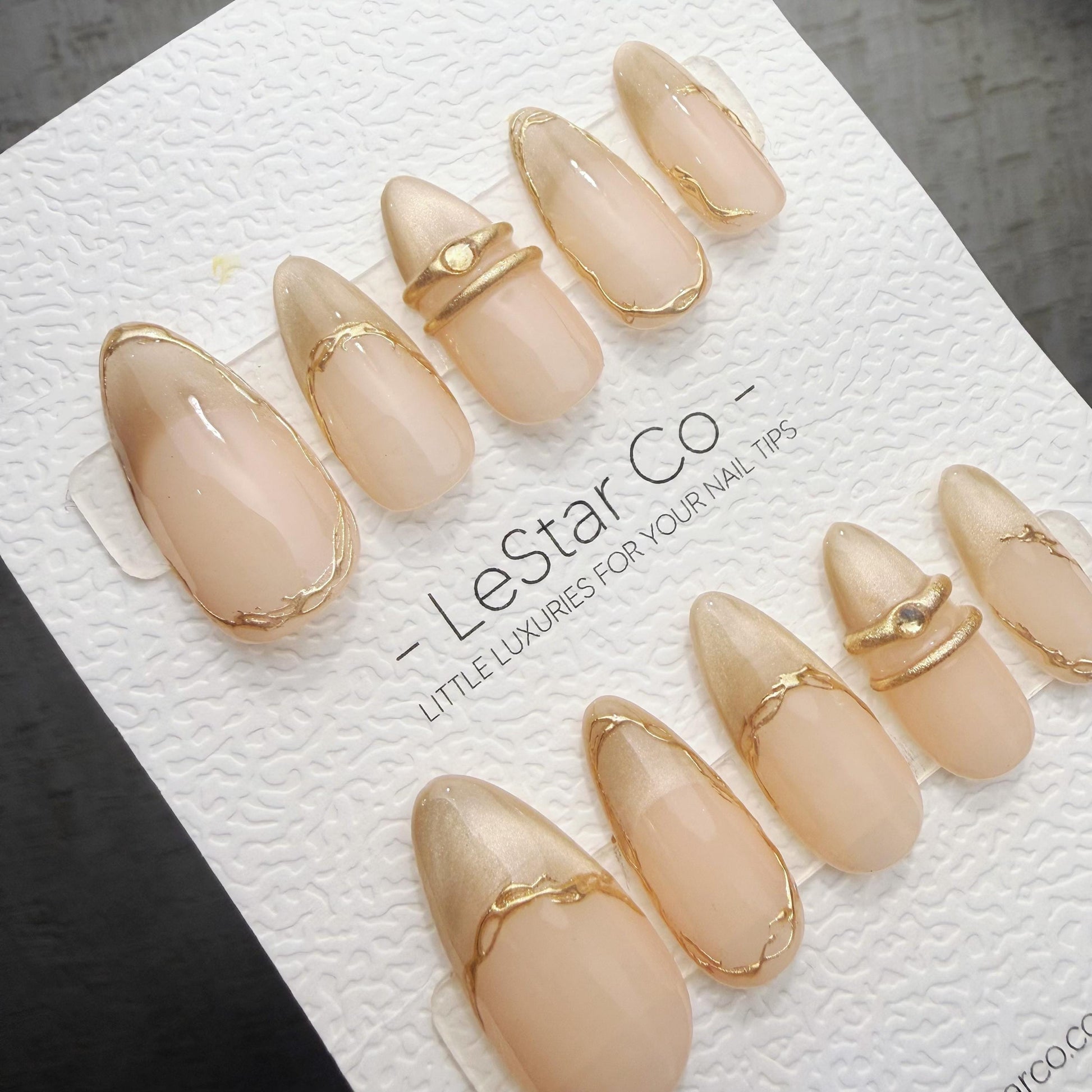 Timed Offer 4 For 3) Handmade Press On Champagne Veil Gel Acrylic Nails