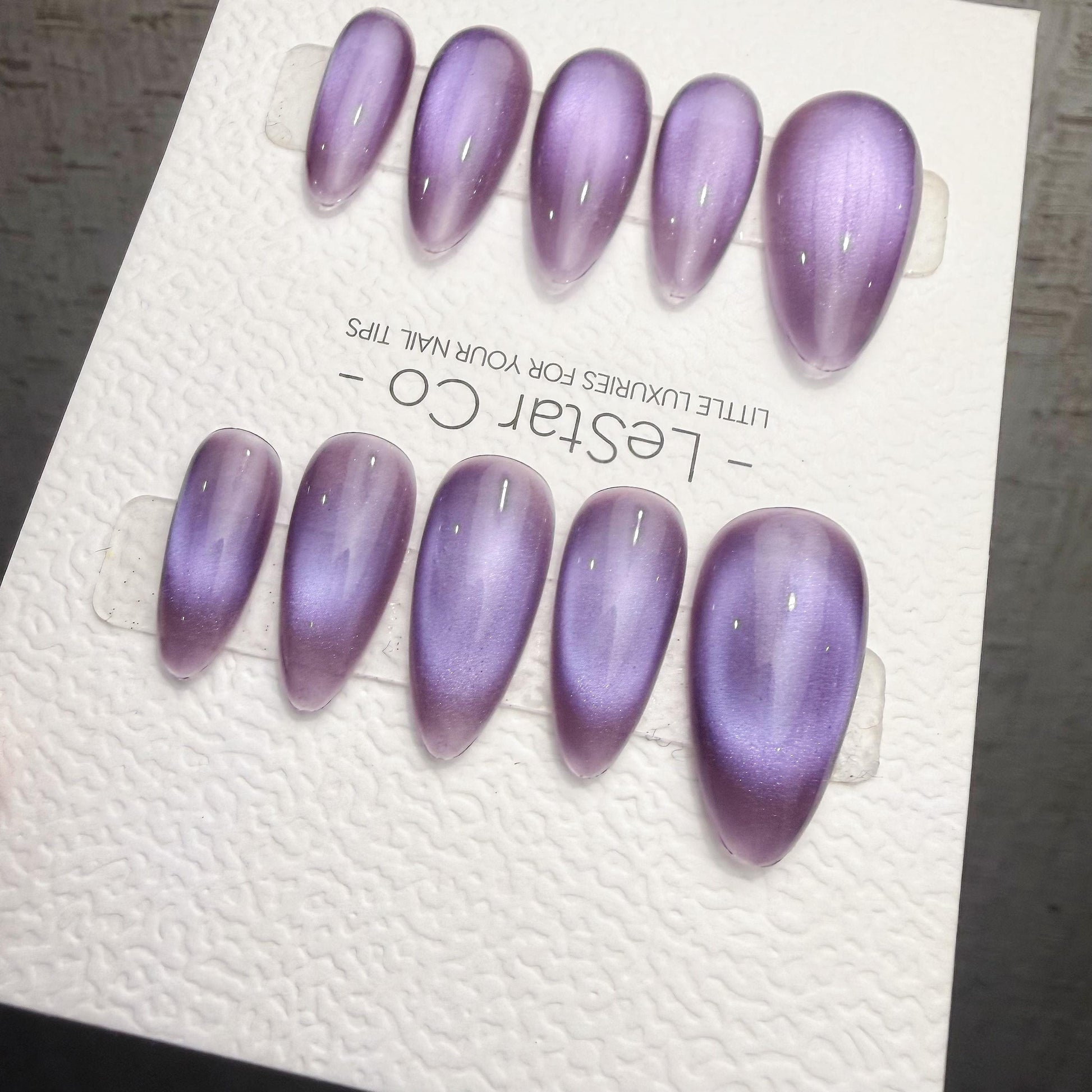 Handmade Violet Moon Cat Eye Gel Press On Nails – Reusable, Customizable Manicure