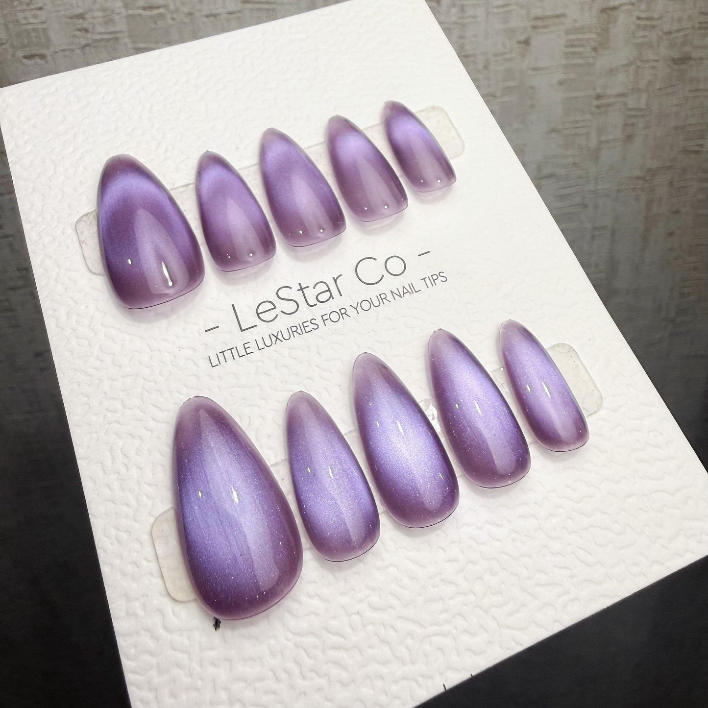 Handmade Violet Moon Cat Eye Gel Press On Nails – Reusable, Customizable Manicure
