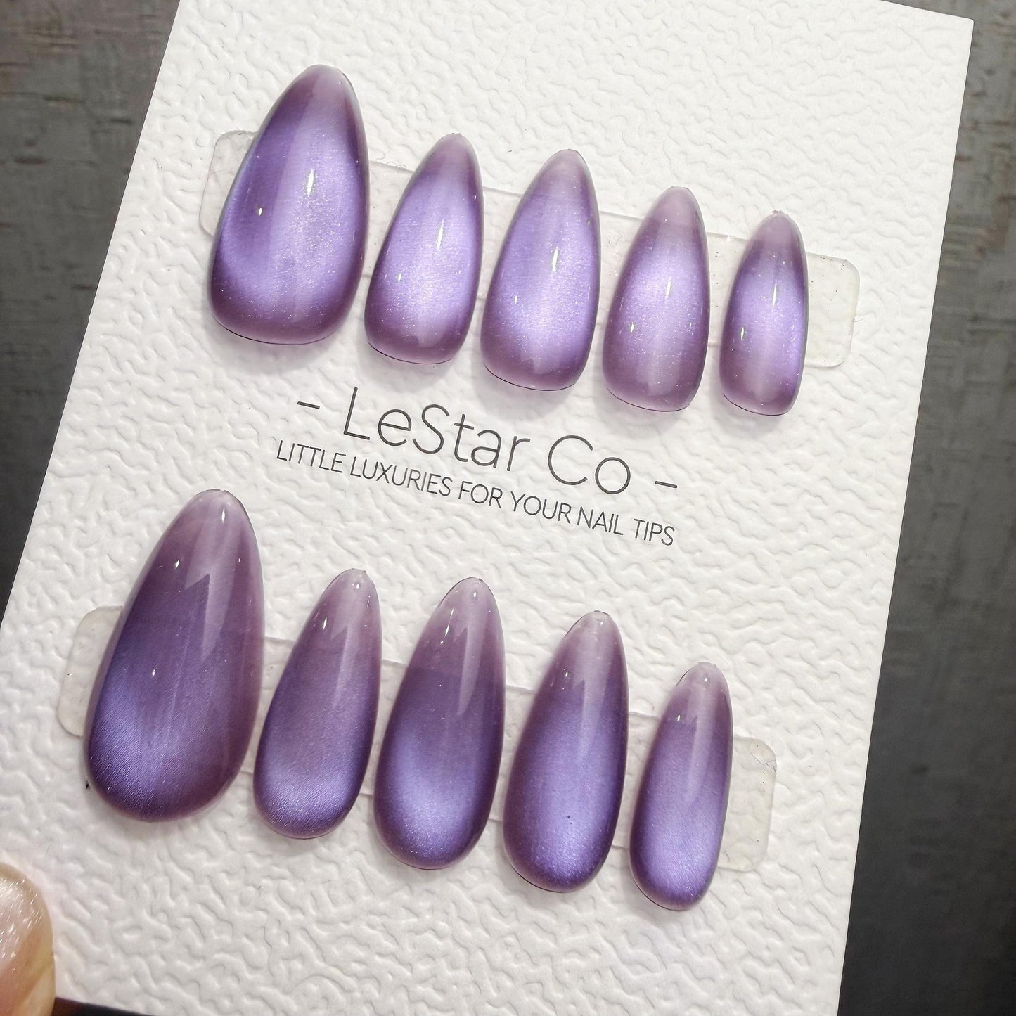 Handmade Violet Moon Cat Eye Gel Press On Nails – Reusable, Customizable Manicure