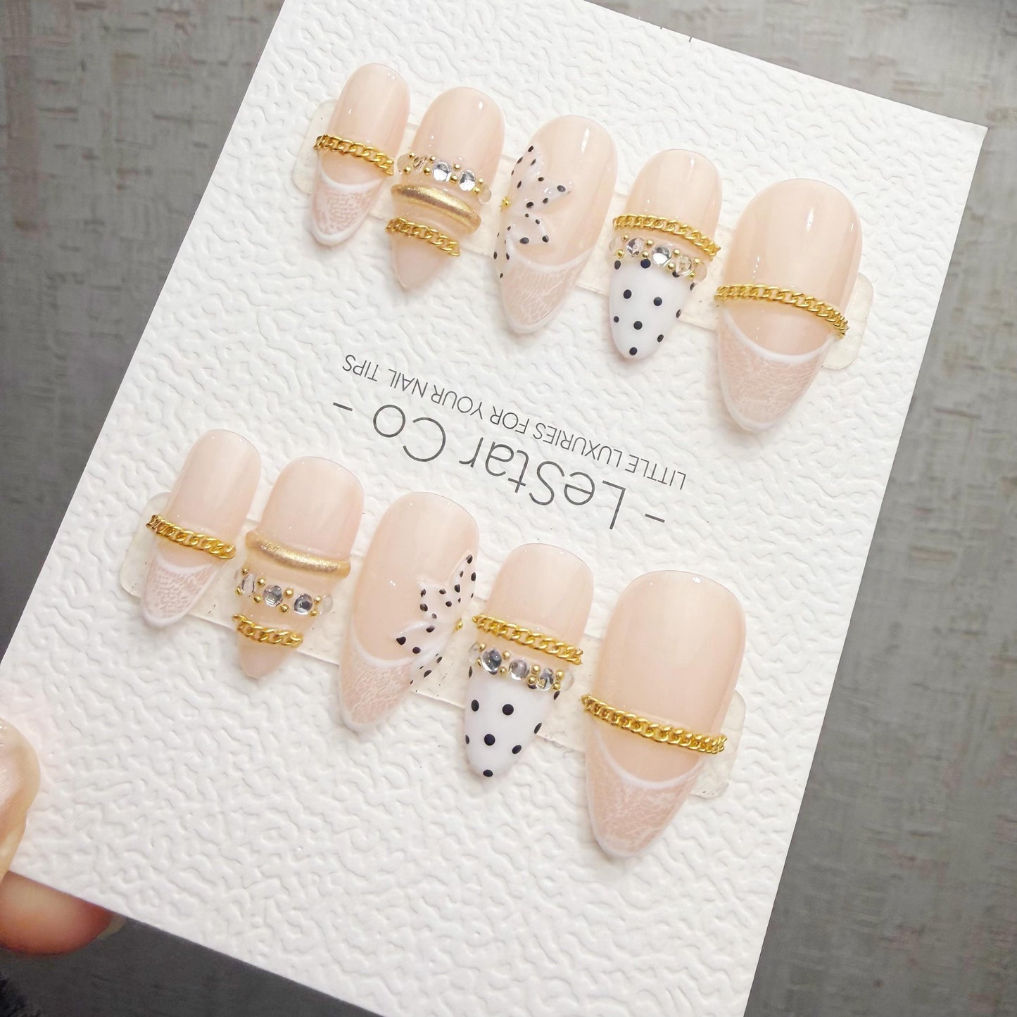 Timed Offer 4 For 3) Handmade Press On Parisian Bow Gel Acrylic Nails