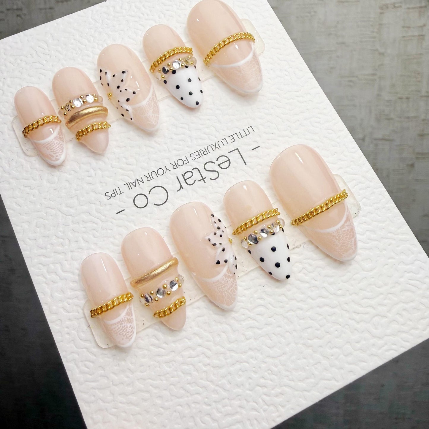 Timed Offer 4 For 3) Handmade Press On Parisian Bow Gel Acrylic Nails