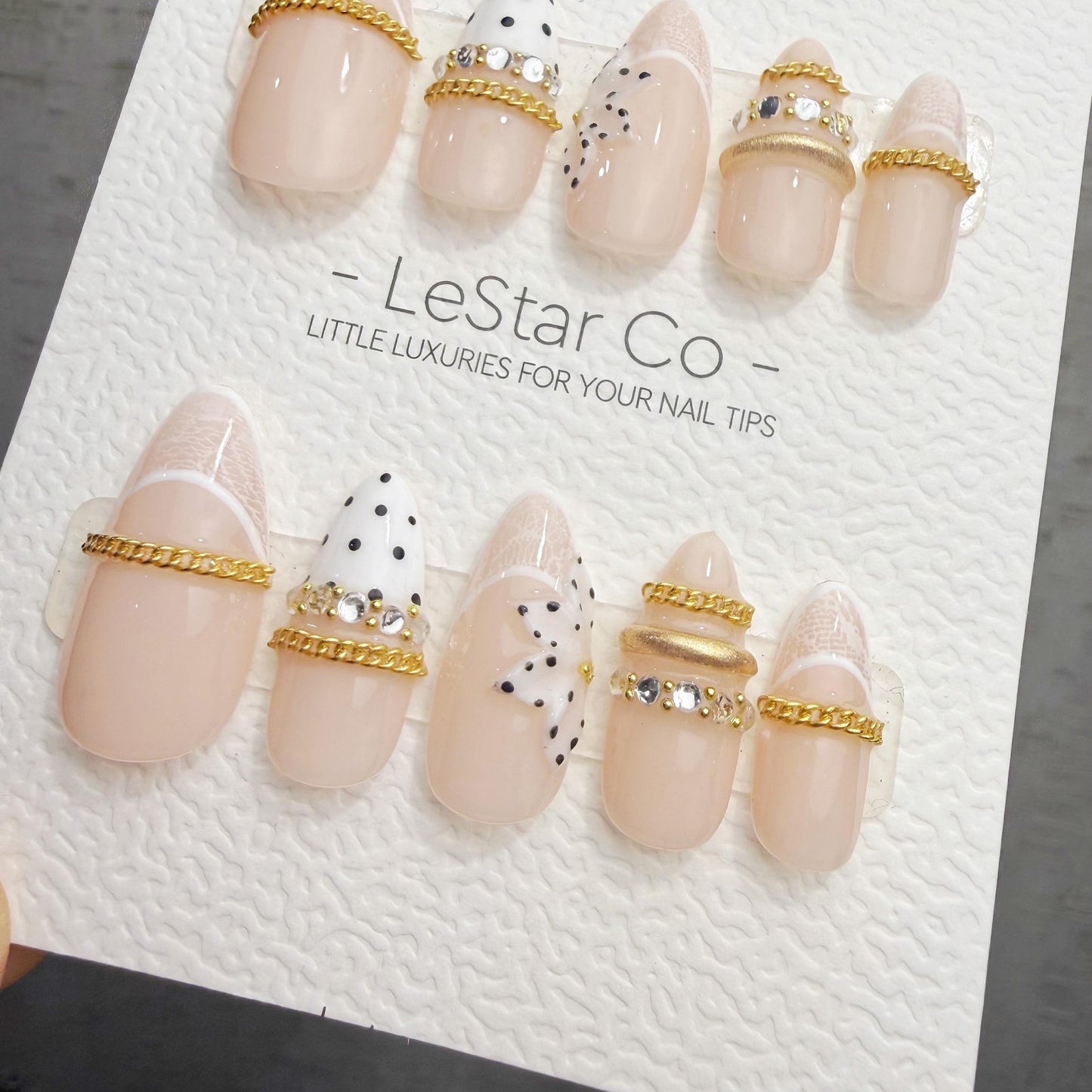 Timed Offer 4 For 3) Handmade Press On Parisian Bow Gel Acrylic Nails