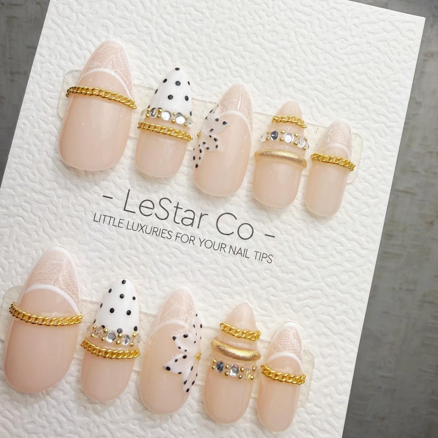 Timed Offer 4 For 3) Handmade Press On Parisian Bow Gel Acrylic Nails