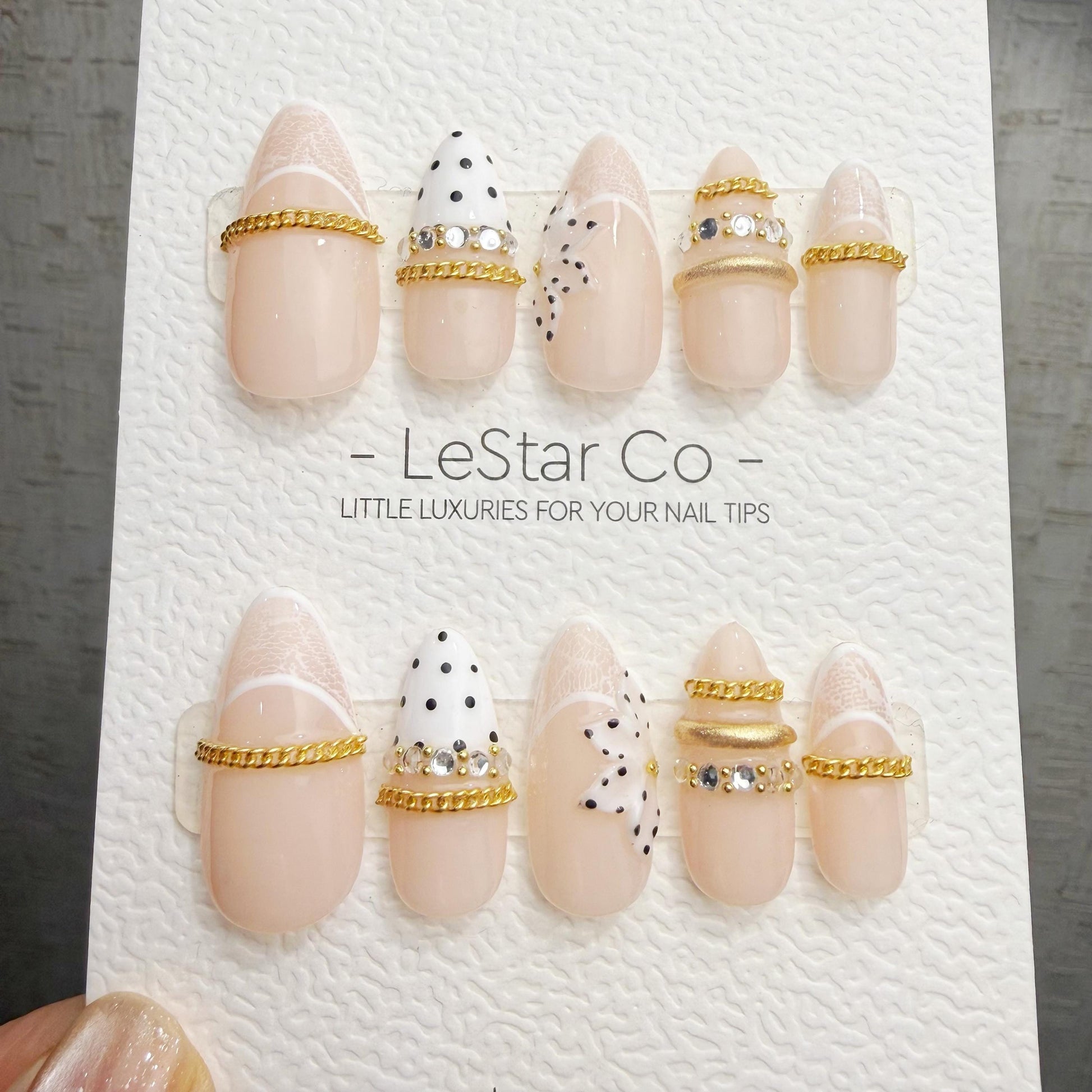 Timed Offer 4 For 3) Handmade Press On Parisian Bow Gel Acrylic Nails