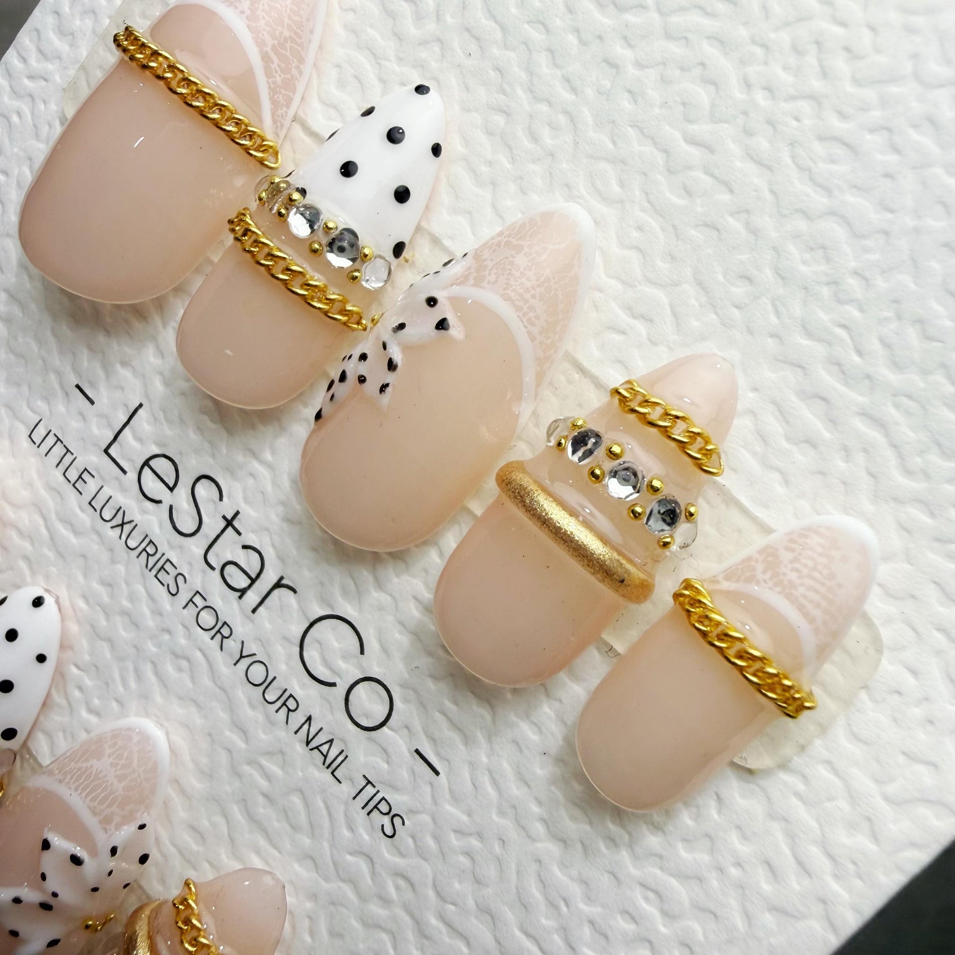 Timed Offer 4 For 3) Handmade Press On Parisian Bow Gel Acrylic Nails