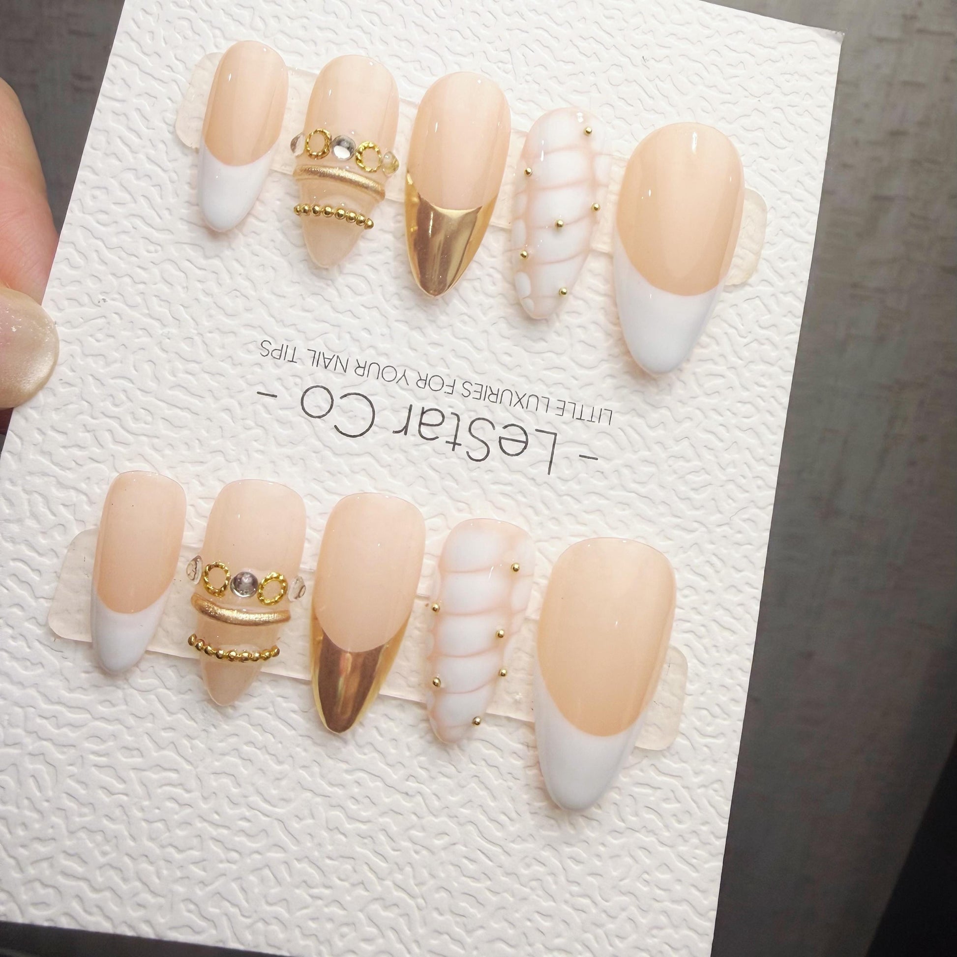 Timed Offer 4 For 3) Handmade Press On Golden Ivory Gel Acrylic Nails