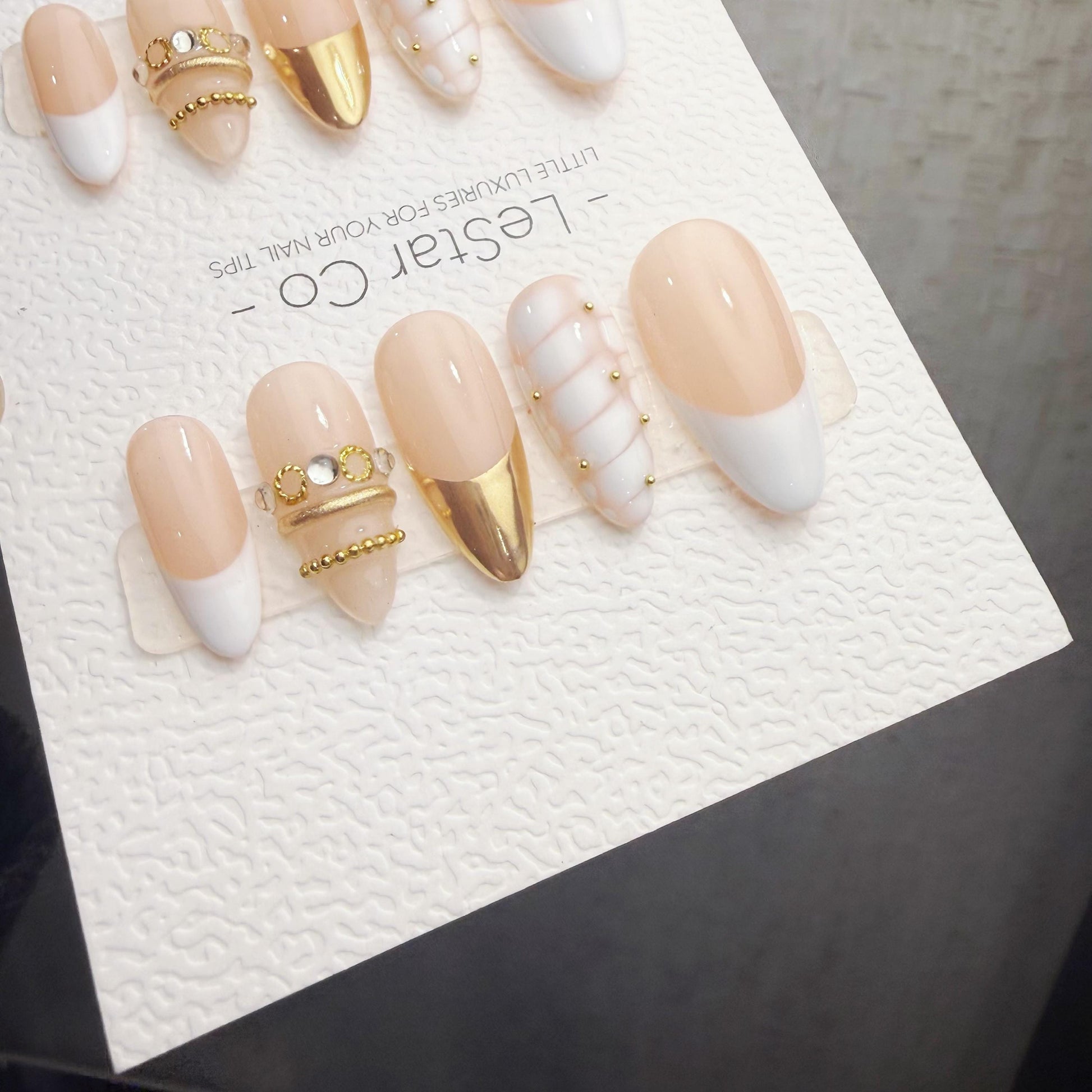Timed Offer 4 For 3) Handmade Press On Golden Ivory Gel Acrylic Nails