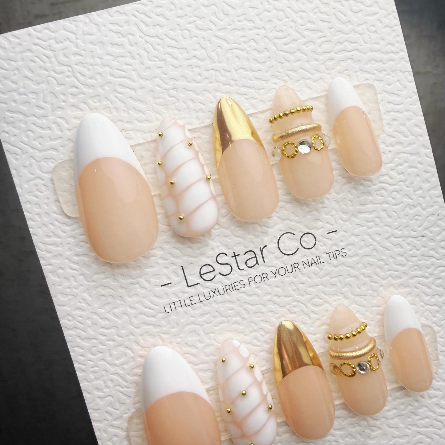 Timed Offer 4 For 3) Handmade Press On Golden Ivory Gel Acrylic Nails