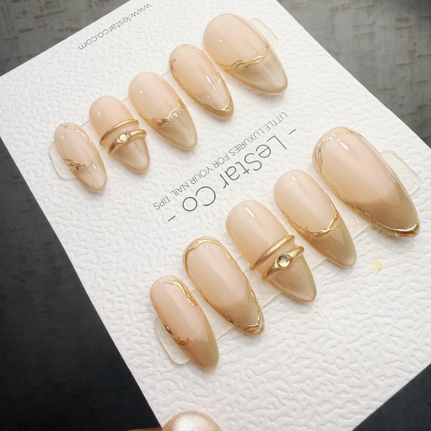 Timed Offer 4 For 3) Handmade Press On Champagne Veil Gel Acrylic Nails