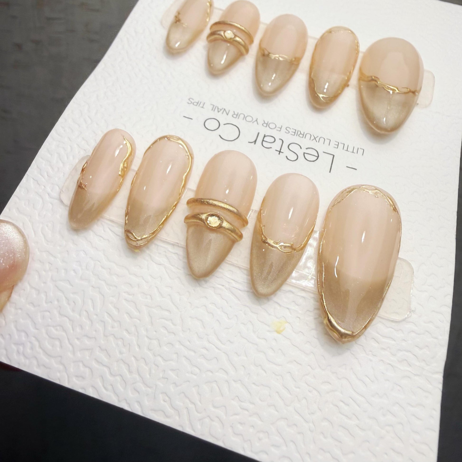 Timed Offer 4 For 3) Handmade Press On Champagne Veil Gel Acrylic Nails