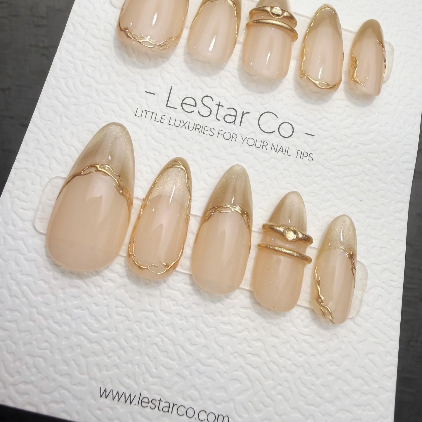 Timed Offer 4 For 3) Handmade Press On Champagne Veil Gel Acrylic Nails