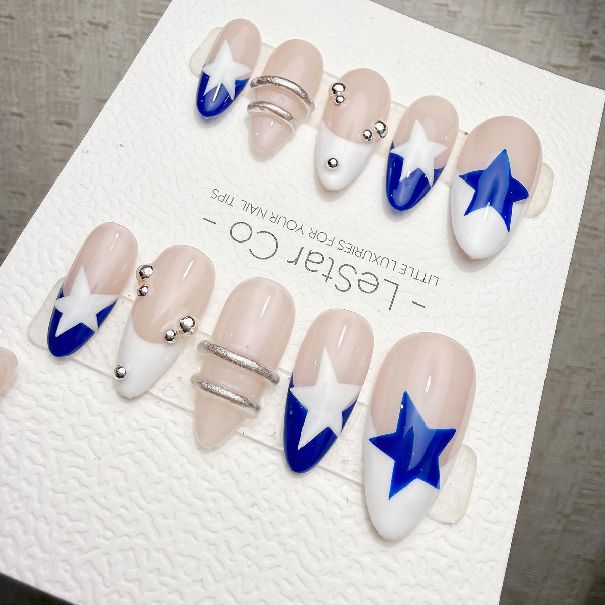 Timed Offer 4 For 3) Handmade Press On Starlight Blue Gel Acrylic Nails