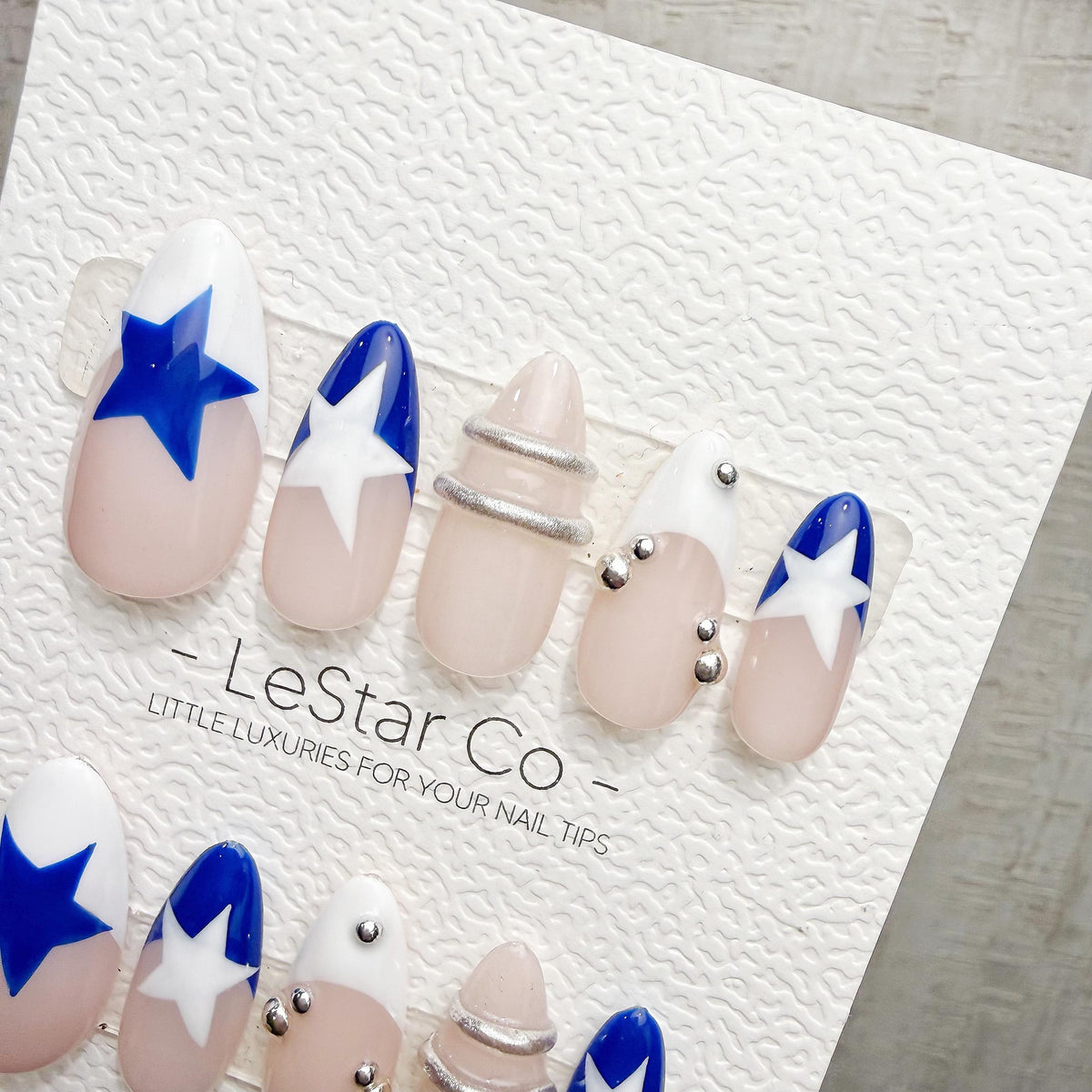 Timed Offer 4 For 3) Handmade Press On Starlight Blue Gel Acrylic Nails