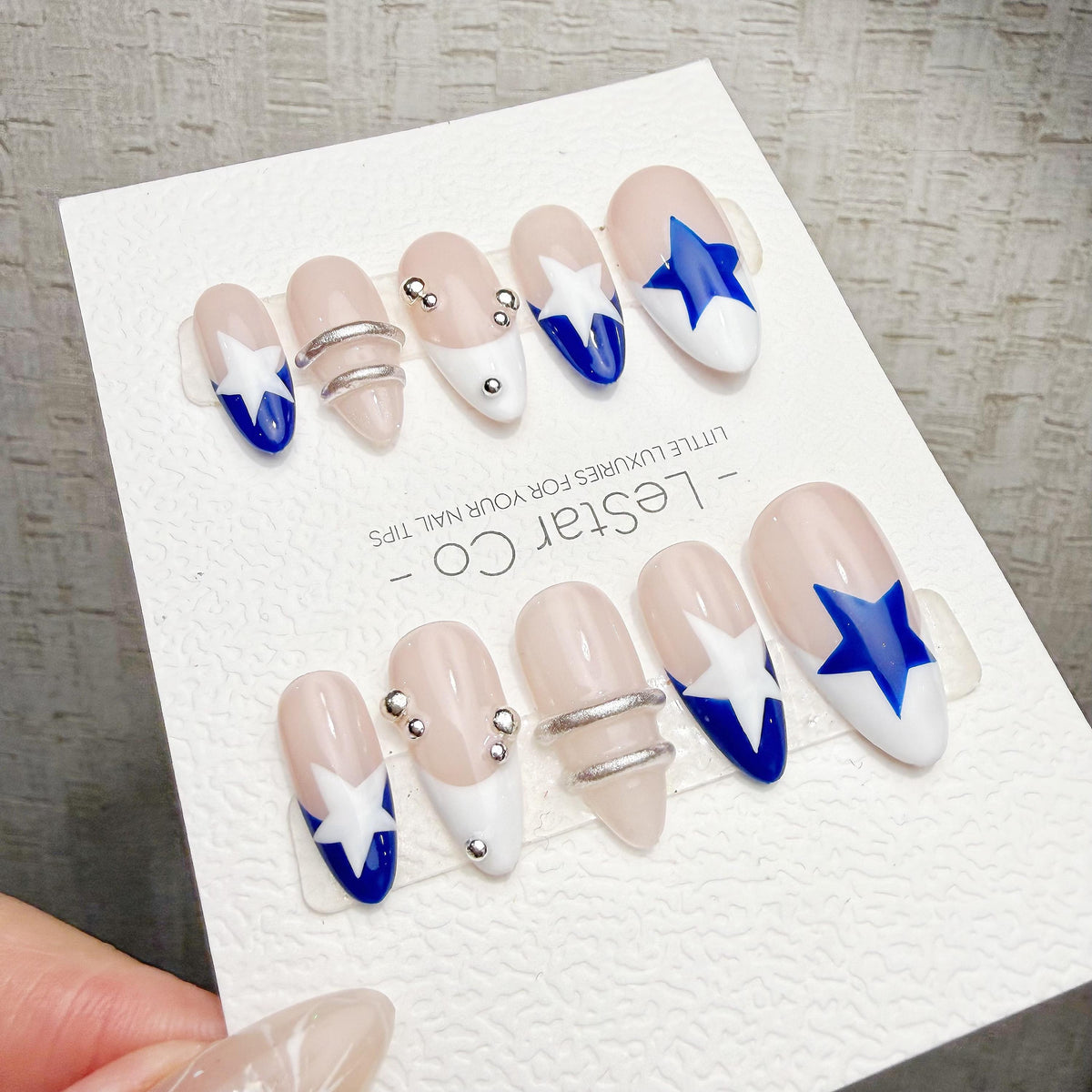 Timed Offer 4 For 3) Handmade Press On Starlight Blue Gel Acrylic Nails