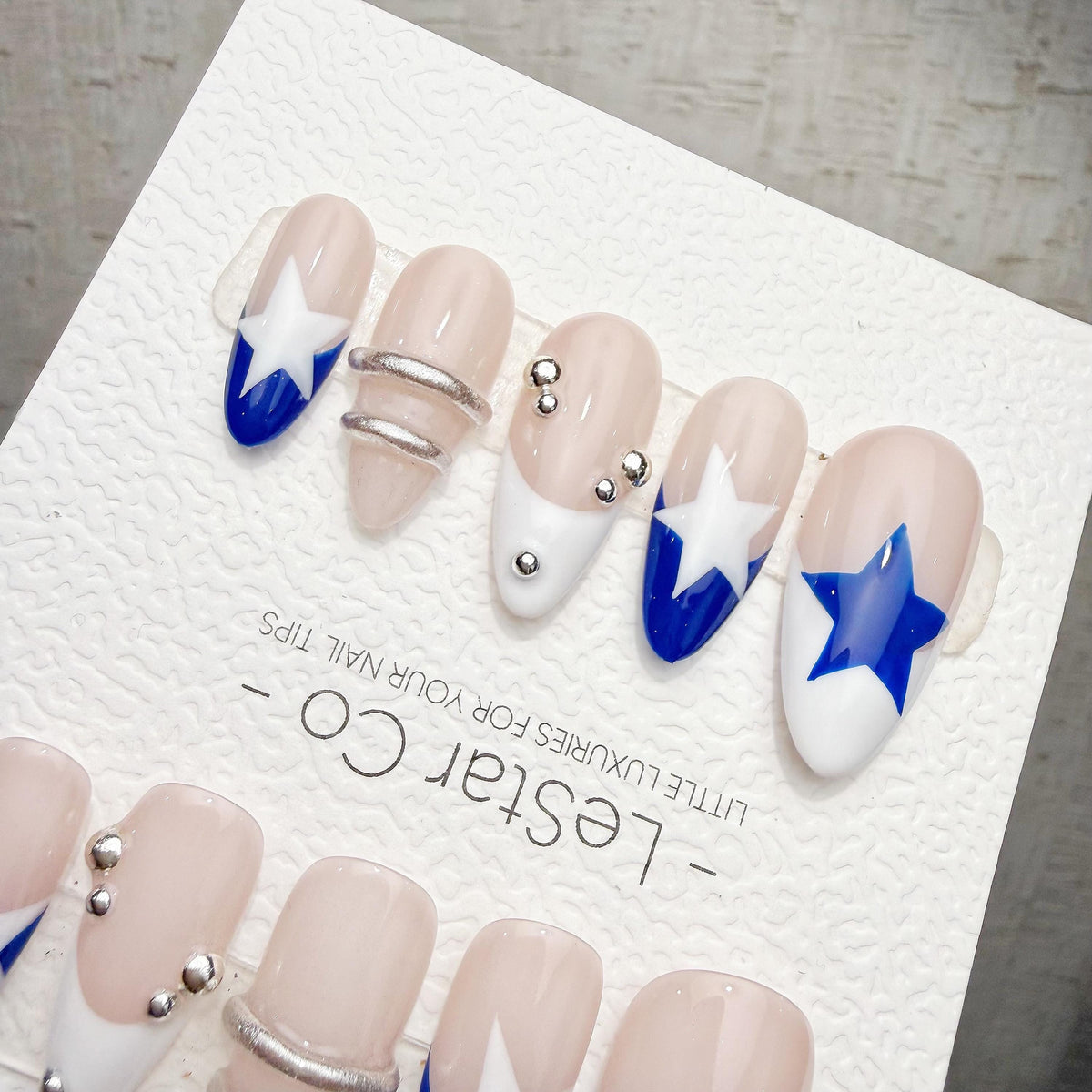 Timed Offer 4 For 3) Handmade Press On Starlight Blue Gel Acrylic Nails