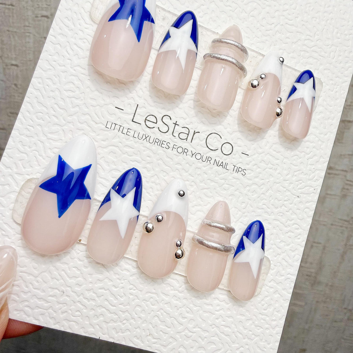 Timed Offer 4 For 3) Handmade Press On Starlight Blue Gel Acrylic Nails