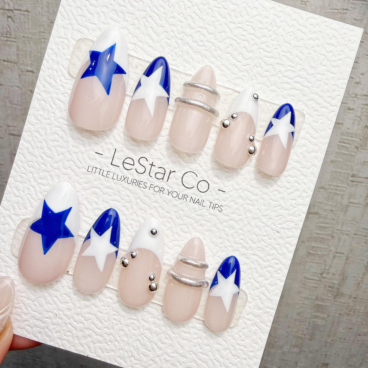 Timed Offer 4 For 3) Handmade Press On Starlight Blue Gel Acrylic Nails