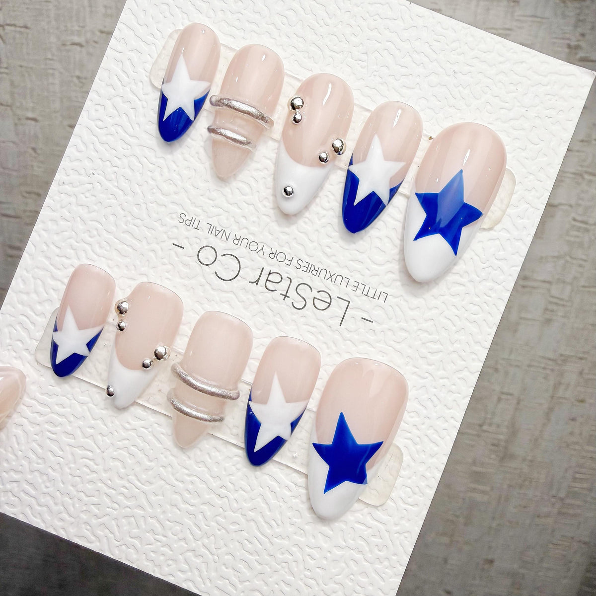 Timed Offer 4 For 3) Handmade Press On Starlight Blue Gel Acrylic Nails