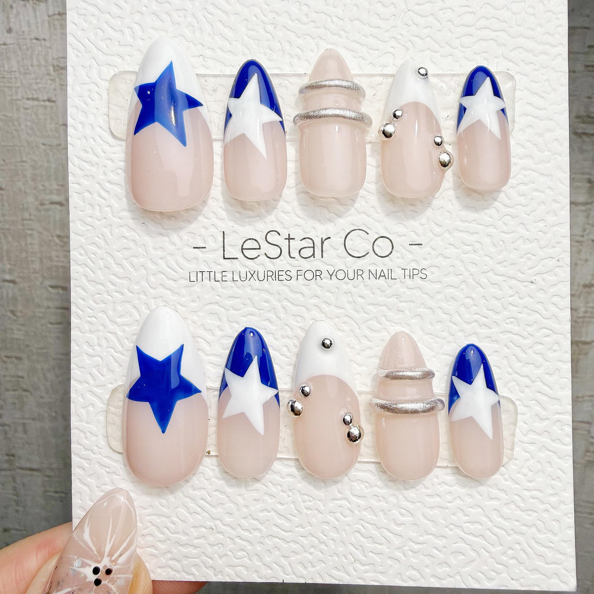 Timed Offer 4 For 3) Handmade Press On Starlight Blue Gel Acrylic Nails