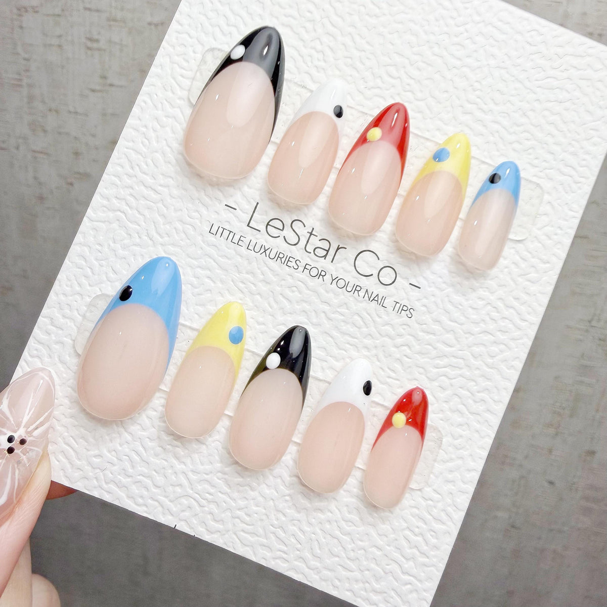 Timed Offer 4 For 3) Handmade Press On Happy Dots Gel Acrylic Nails