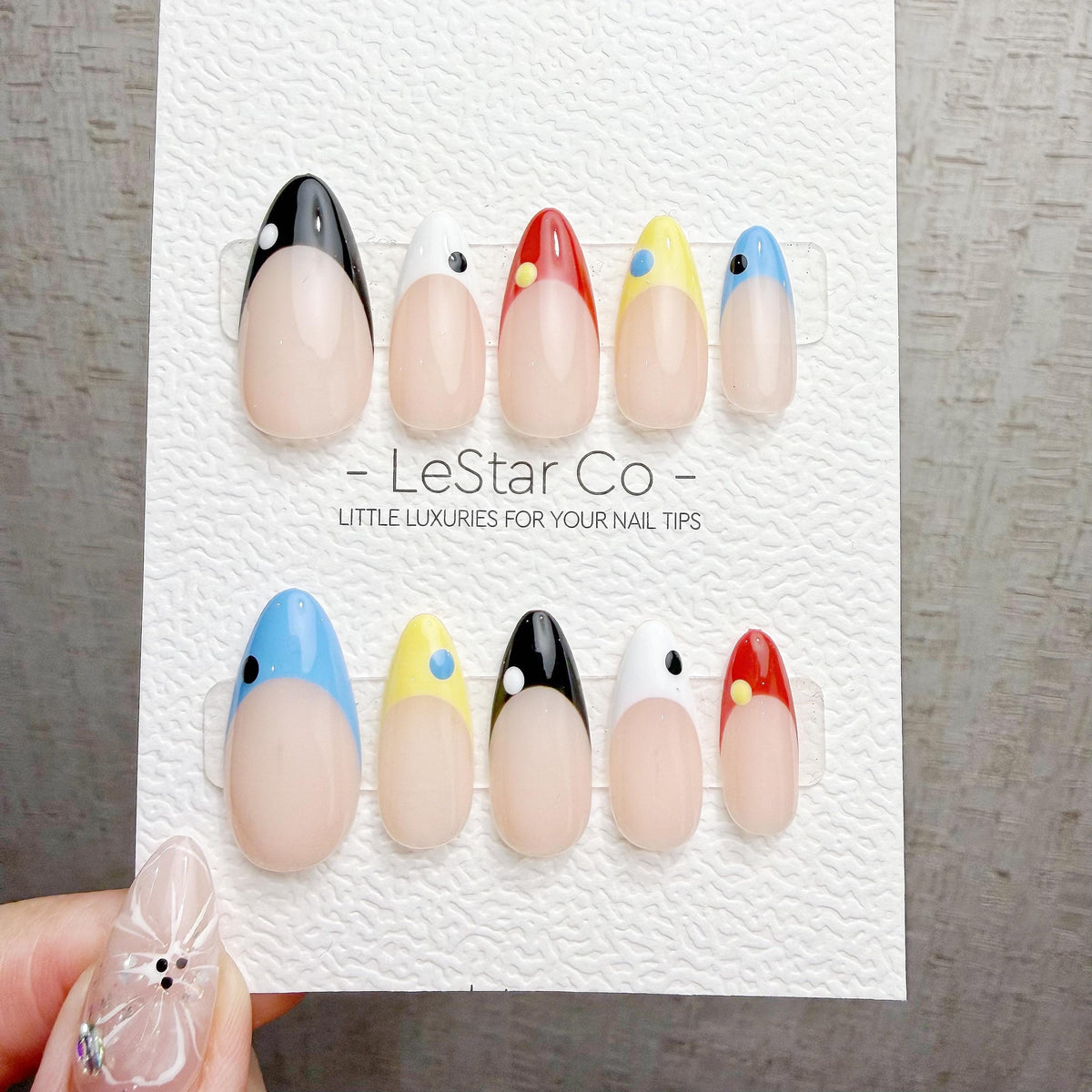 Timed Offer 4 For 3) Handmade Press On Happy Dots Gel Acrylic Nails
