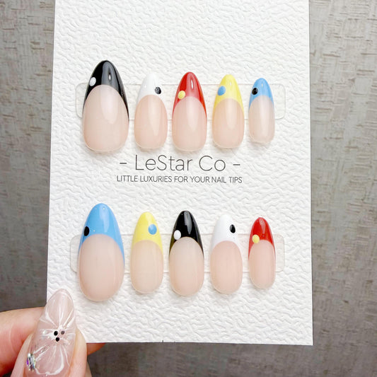 Timed Offer 4 For 3) Handmade Press On Happy Dots Gel Acrylic Nails