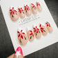 4 for 3 timed offer Scarlet Petal Muse Press On Nails, Red Flowers and Pearl Accents, White French Tips, Almond